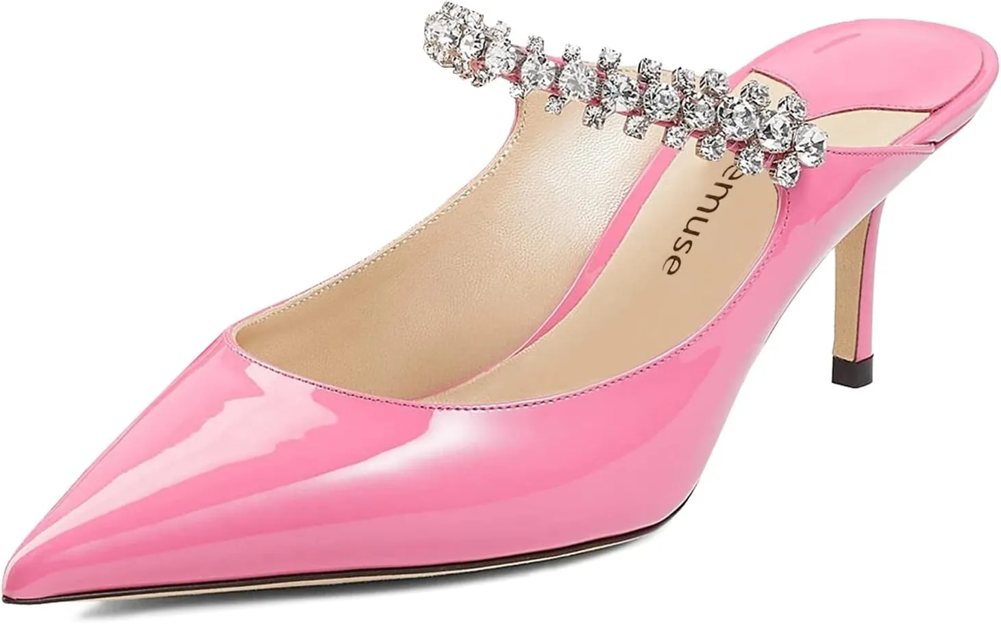Vaslemuse Women Rhinestone Heeled Mules Pointed Toe Strappy Mule Sandals Stiletto High Heels Slip On Bridal Wedding Pumps for Women