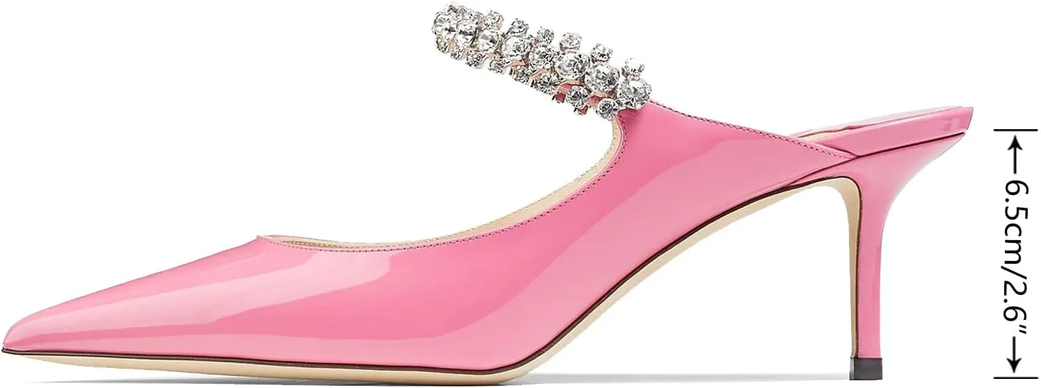Vaslemuse Women Rhinestone Heeled Mules Pointed Toe Strappy Mule Sandals Stiletto High Heels Slip On Bridal Wedding Pumps for Women