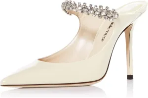 Vaslemuse Women Rhinestone Heeled Mules Pointed Toe Strappy Mule Sandals Stiletto High Heels Slip On Bridal Wedding Pumps for Women