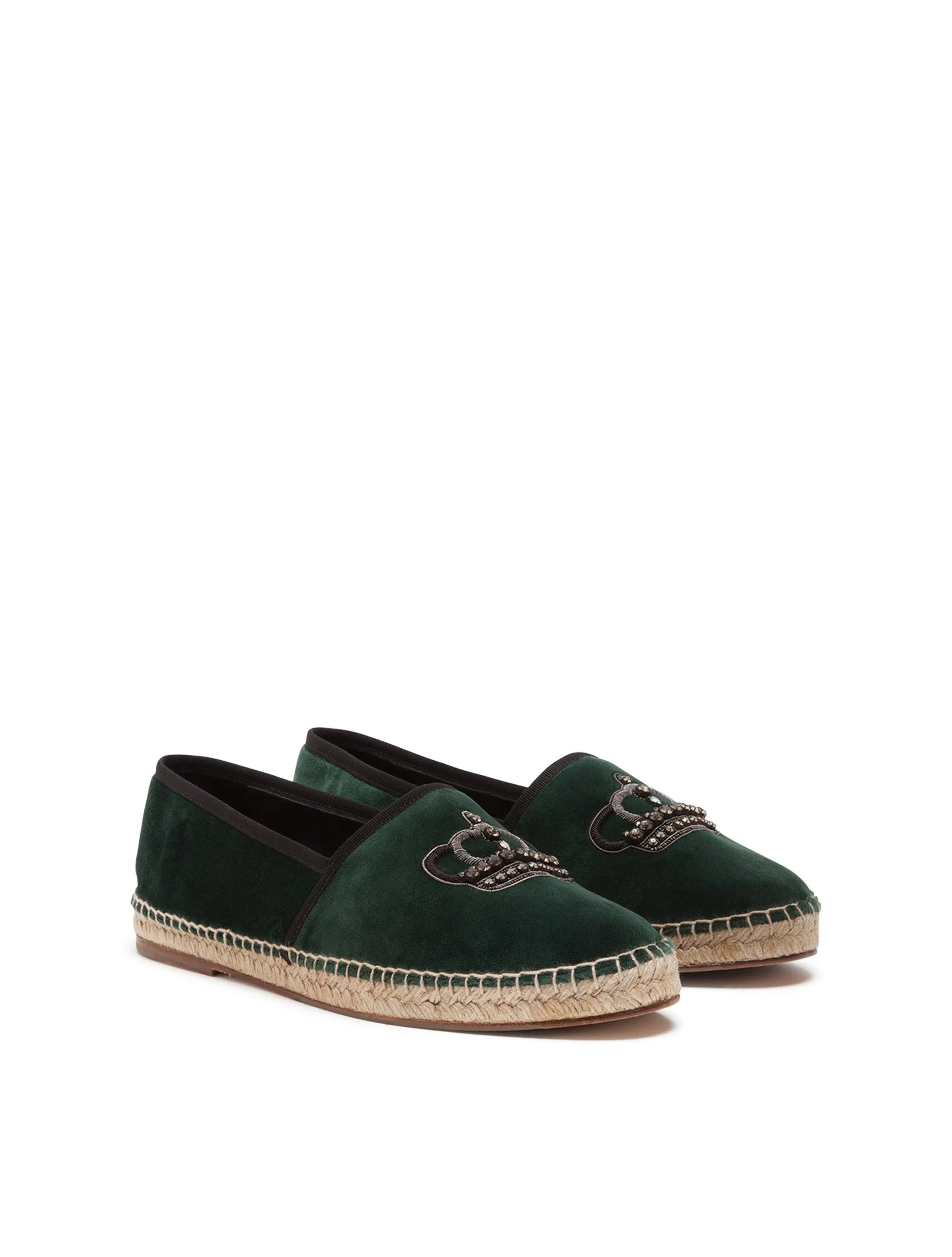 Velvet espadrilles with rope sole and crown embroidery