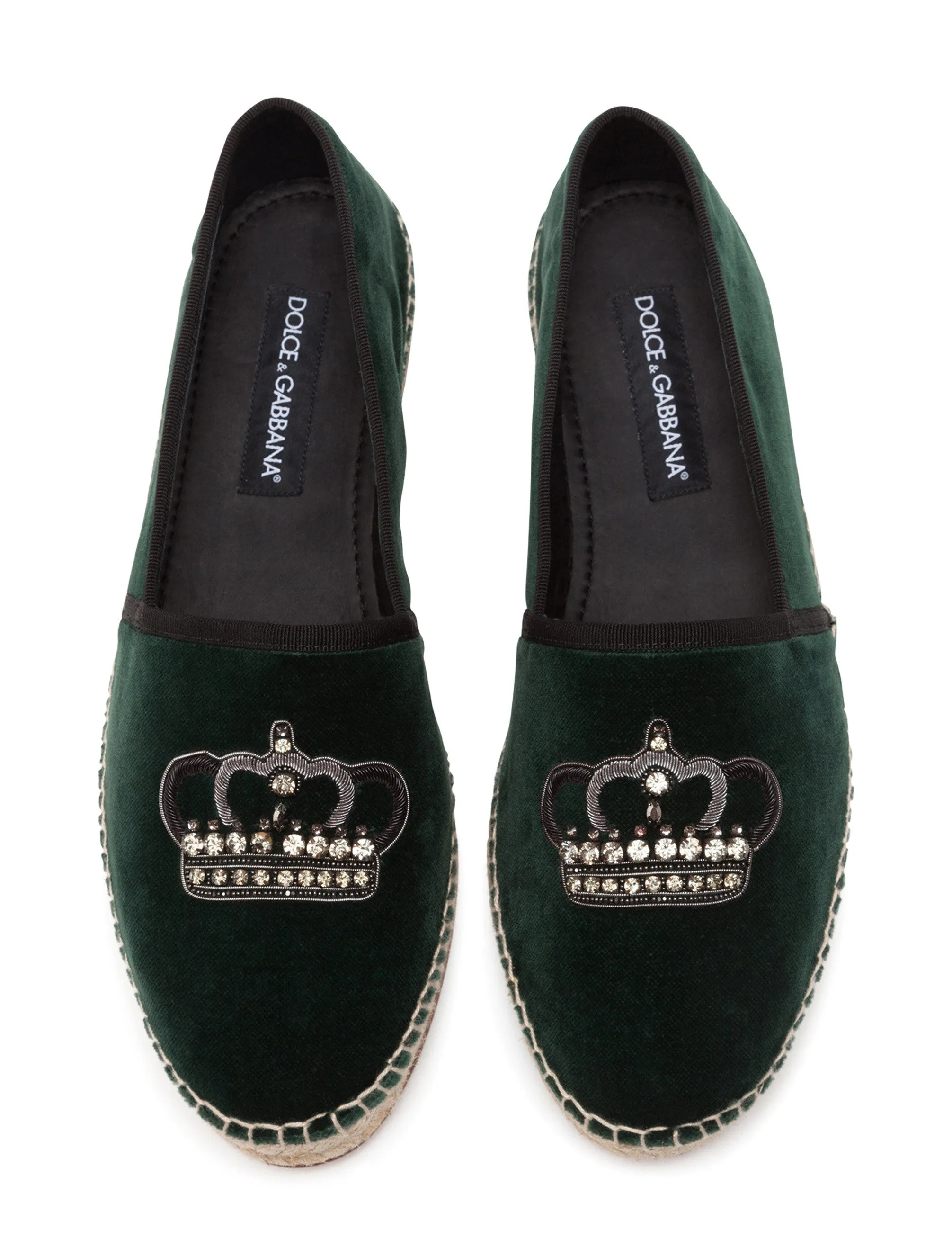 Velvet espadrilles with rope sole and crown embroidery