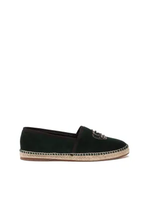 Velvet espadrilles with rope sole and crown embroidery