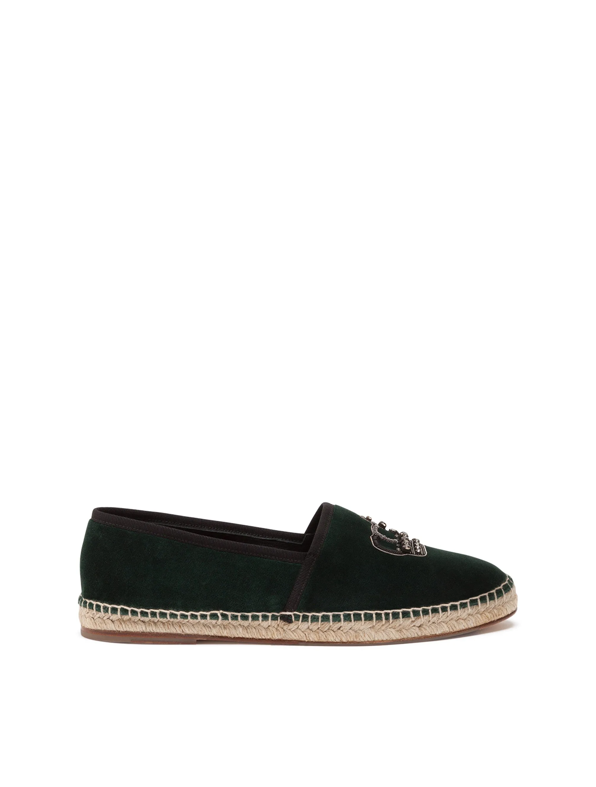 Velvet espadrilles with rope sole and crown embroidery
