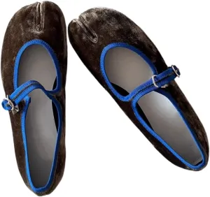Velvet Mary Janes for Women Tabi Flats Ballet Flats Split Toe Shoes Vintage Downtown Girl Aesthetic