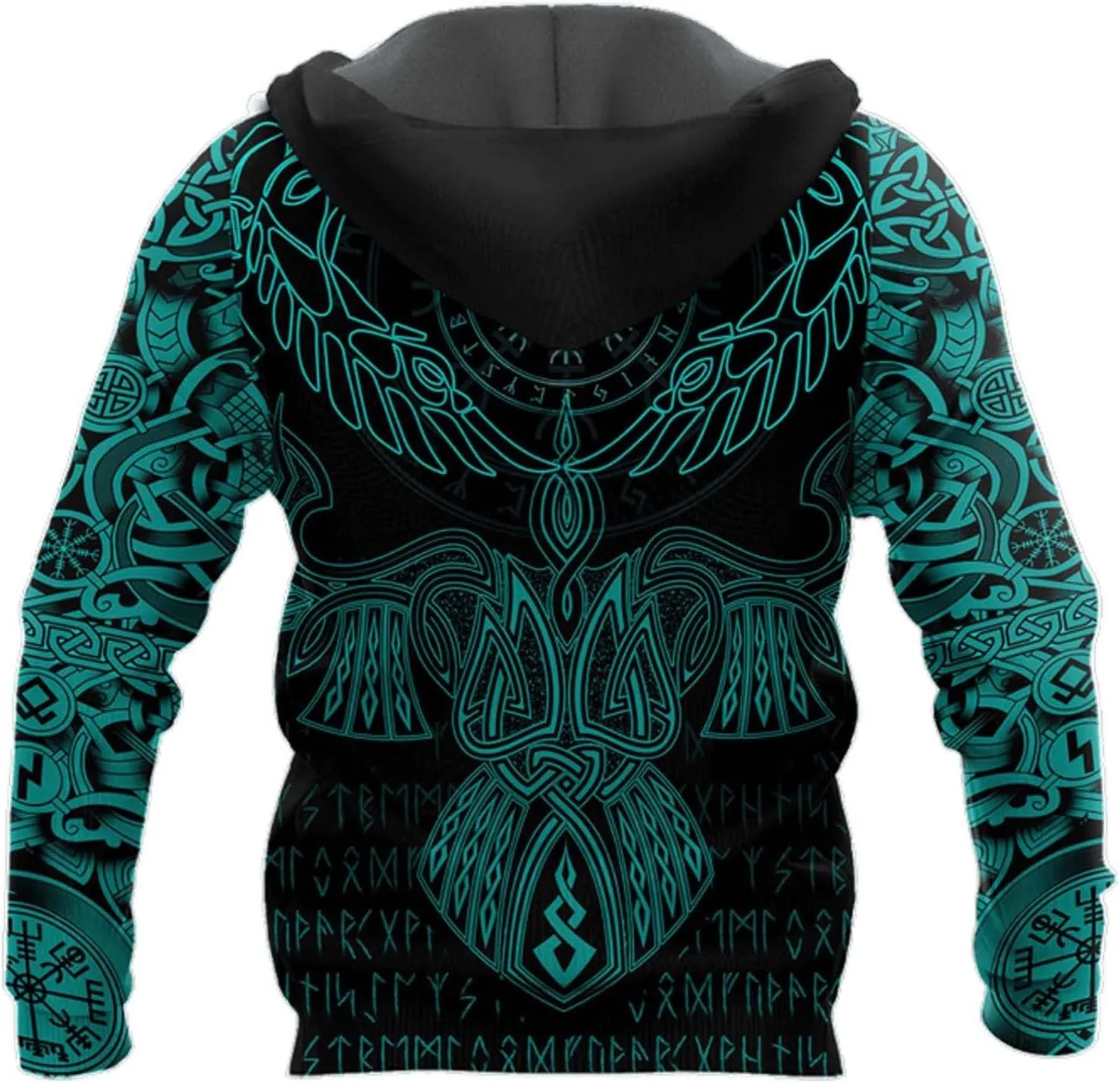 Viking Tattoo Unisex Hoodies 3D Print Norse Mythology Pullover Hooded Sweatshirt Hoodies with Big Pockets Gifts for Men