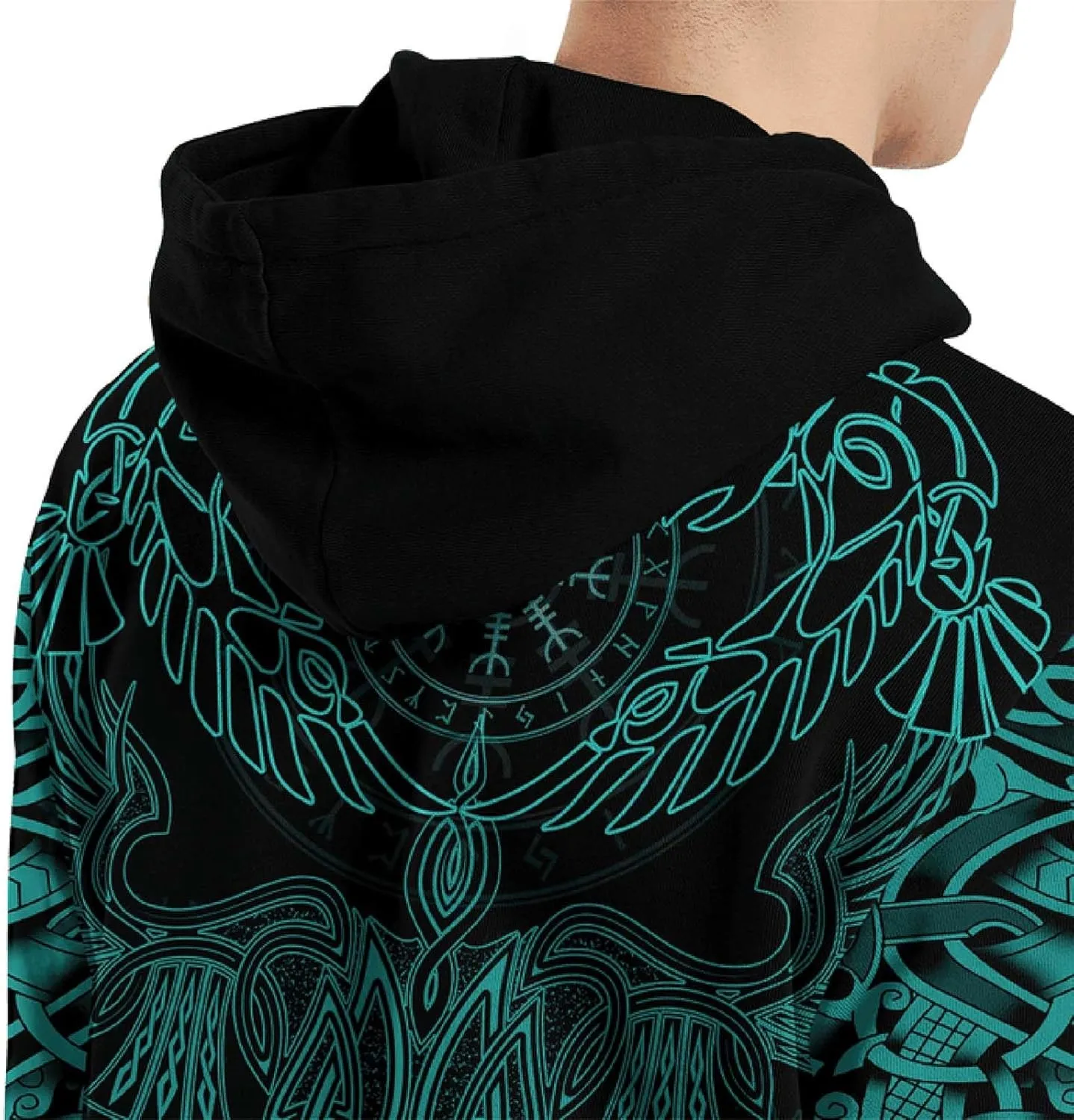 Viking Tattoo Unisex Hoodies 3D Print Norse Mythology Pullover Hooded Sweatshirt Hoodies with Big Pockets Gifts for Men