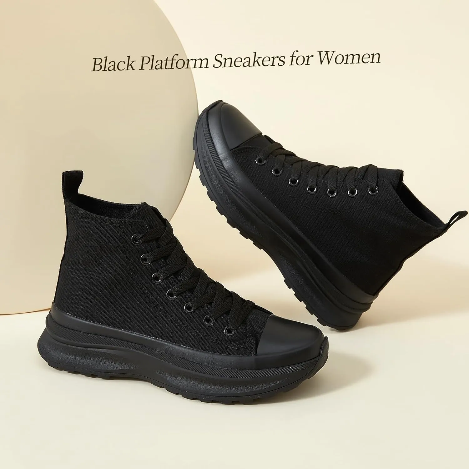 Waluzs Womens High Top Sneakers Black High Tops Platform Sneakers Lace UP Canvas Shoes White Tennis Shoes for Gym