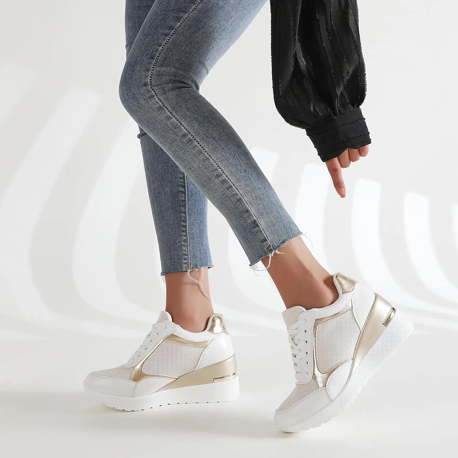 Wedge Sneakers for Women Lightweight Platform Casual Glitter Mesh Walking Shoes Non-Slip Women Fashion Sneakers