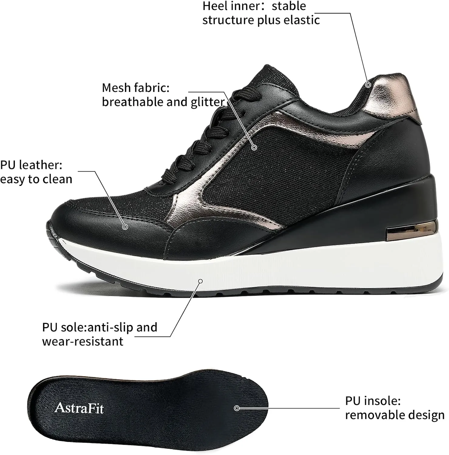 Wedge Sneakers for Women Lightweight Platform Casual Glitter Mesh Walking Shoes Non-Slip Women Fashion Sneakers