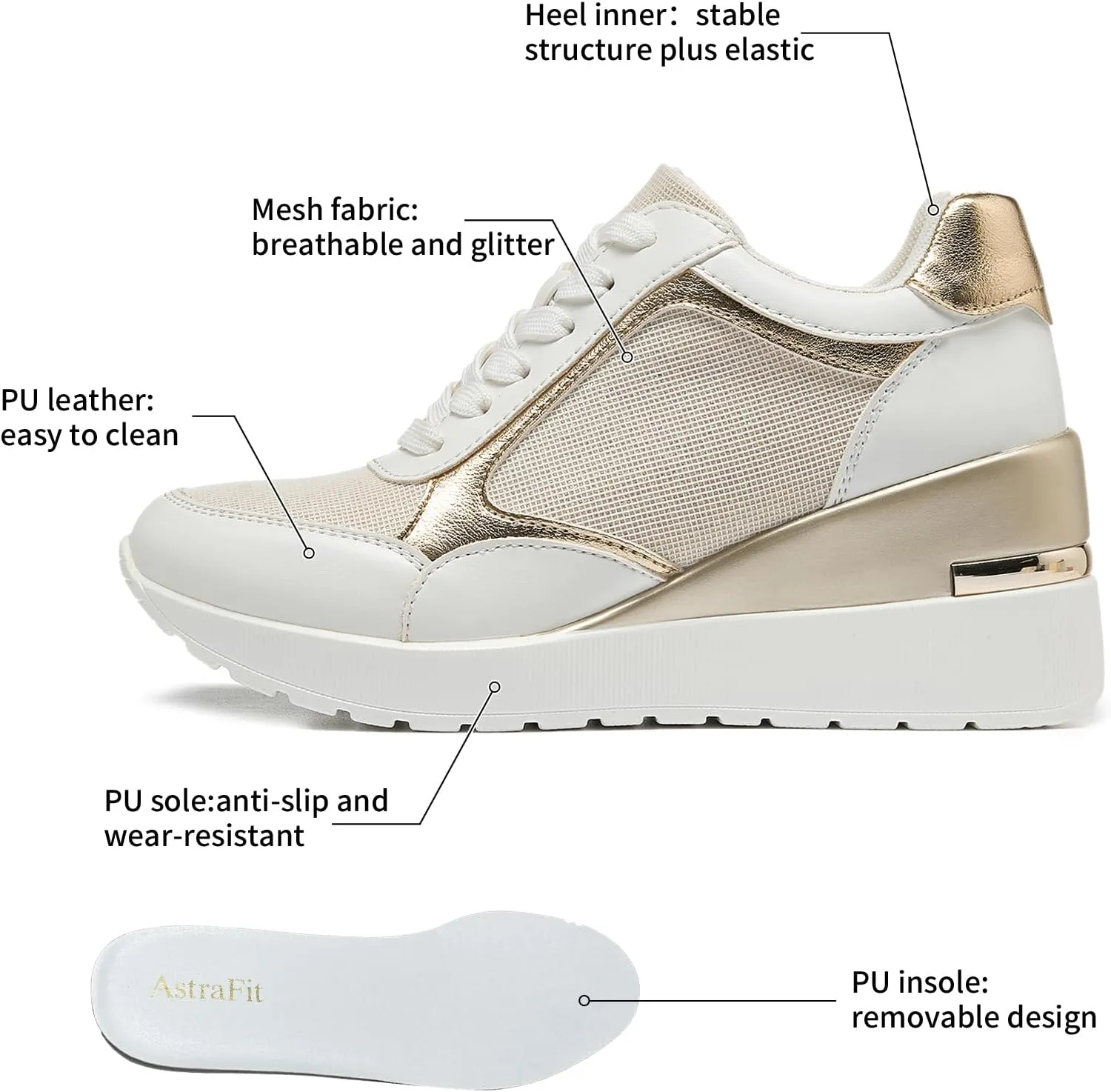 Wedge Sneakers for Women Lightweight Platform Casual Glitter Mesh Walking Shoes Non-Slip Women Fashion Sneakers