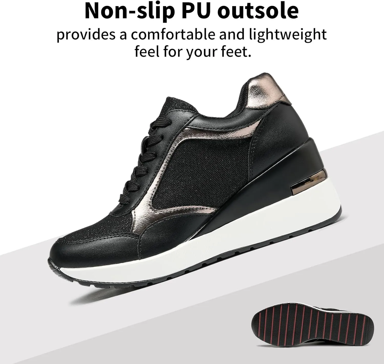 Wedge Sneakers for Women Lightweight Platform Casual Glitter Mesh Walking Shoes Non-Slip Women Fashion Sneakers