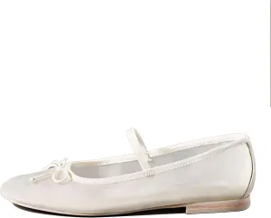White Mesh Flats for Women Breathable Mesh Ballet Flats with Cute Bows, Dressy Fishnet Shoes with Round Toe for Comfort and Style Size 8