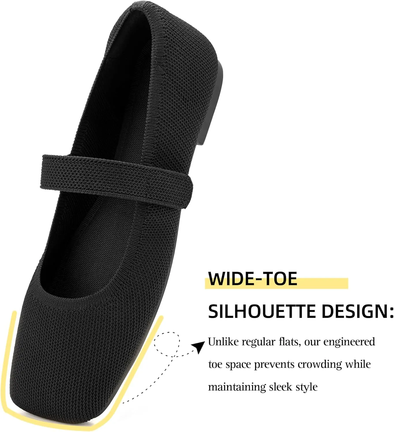 Wide Toe Box Flats Women Comfort Slip On Ballet Shoes Mary Jane Dressy Knit Flats with Adjustable Straps Washable Casual Office