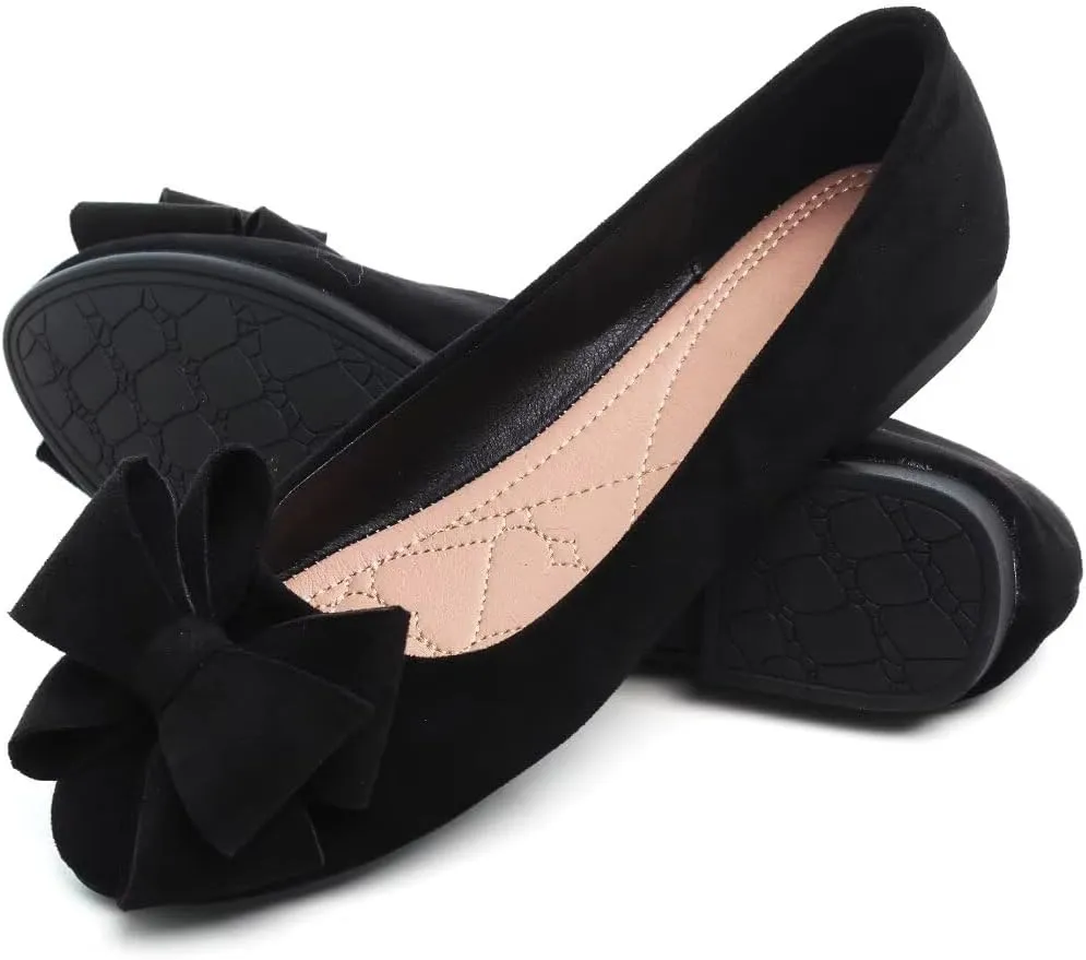 Women Classy Cute Bow-Knot Ballet Flats Round Toe Daily Cozy Comfort Slip on Flat Shoes