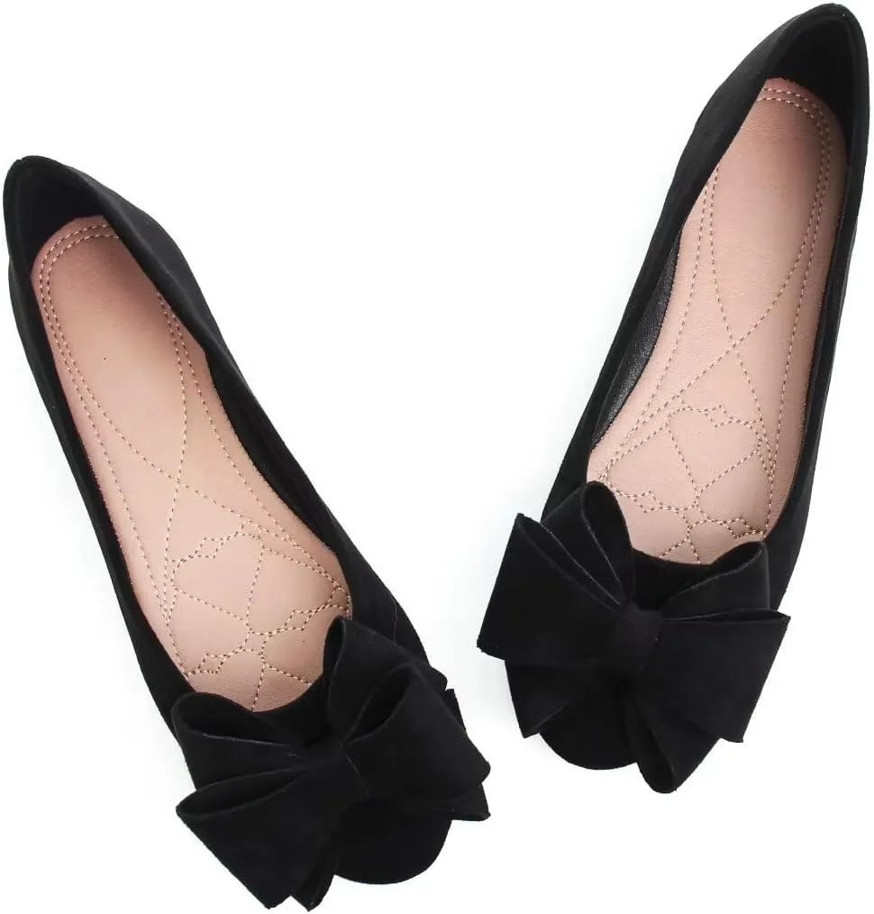Women Classy Cute Bow-Knot Ballet Flats Round Toe Daily Cozy Comfort Slip on Flat Shoes