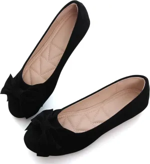 Women Classy Cute Bow-Knot Ballet Flats Round Toe Daily Cozy Comfort Slip on Flat Shoes