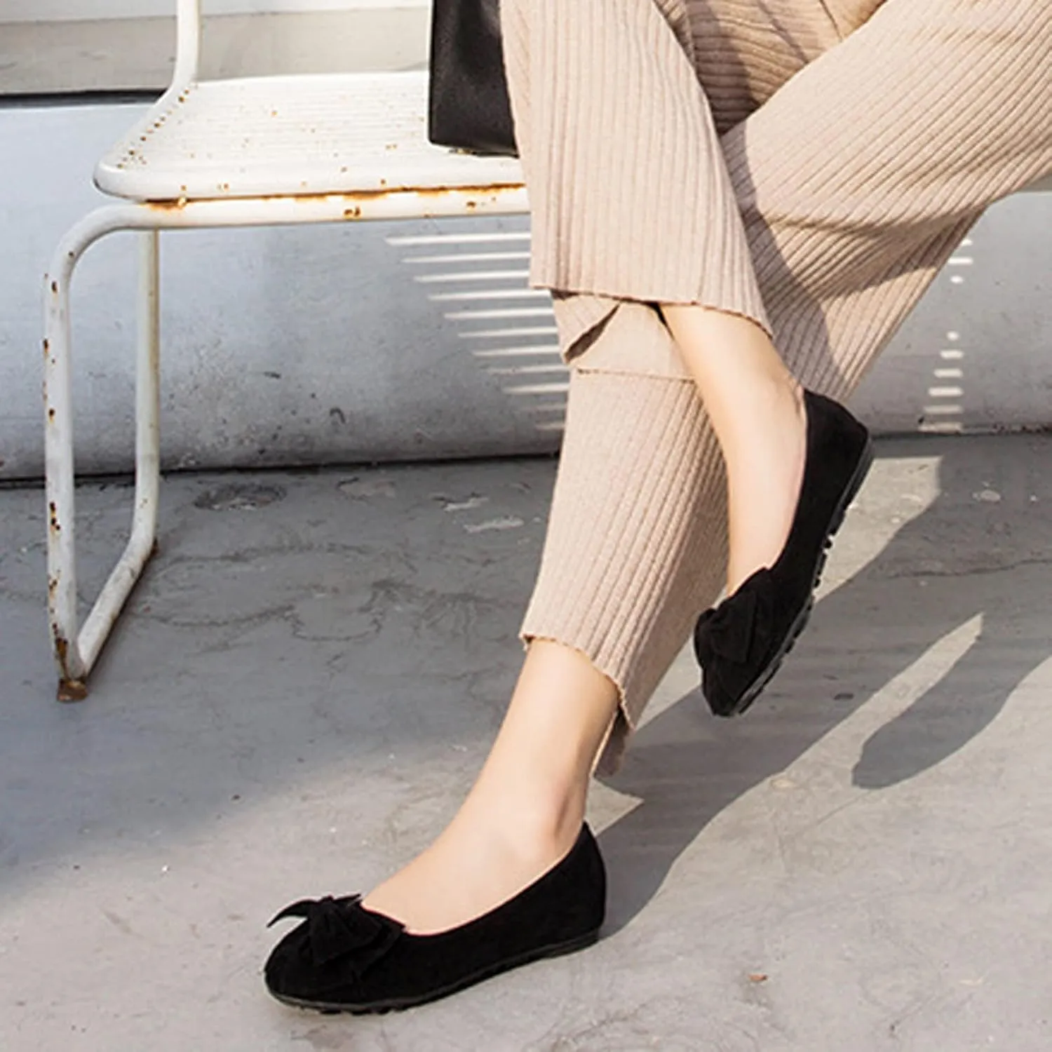 Women Classy Cute Bow-Knot Ballet Flats Round Toe Daily Cozy Comfort Slip on Flat Shoes