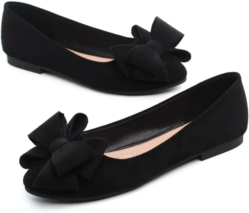 Women Classy Cute Bow-Knot Ballet Flats Round Toe Daily Cozy Comfort Slip on Flat Shoes