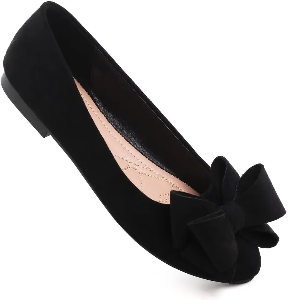Women Classy Cute Bow-Knot Ballet Flats Round Toe Daily Cozy Comfort Slip on Flat Shoes