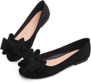 Women Classy Cute Bow-Knot Ballet Flats Round Toe Daily Cozy Comfort Slip on Flat Shoes