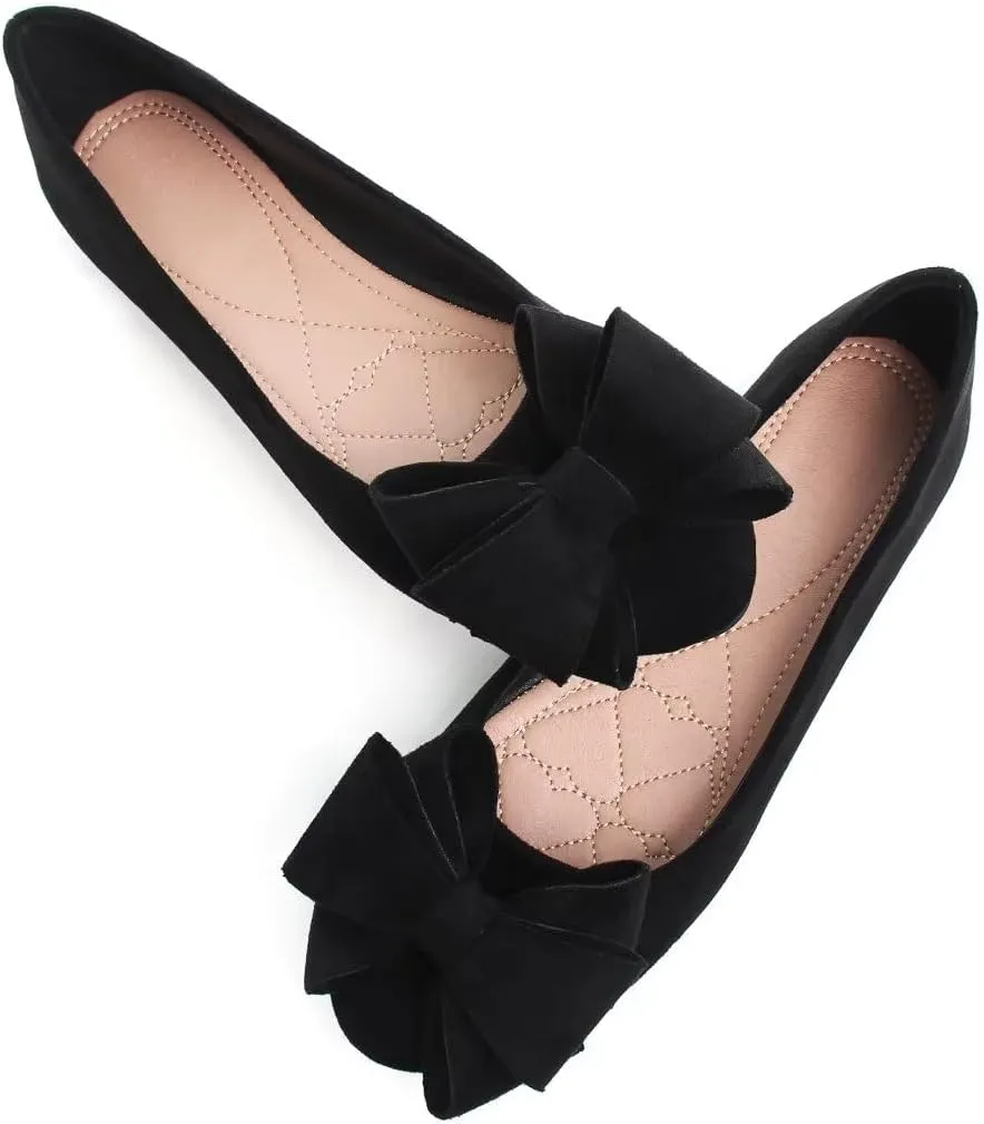 Women Classy Cute Bow-Knot Ballet Flats Round Toe Daily Cozy Comfort Slip on Flat Shoes