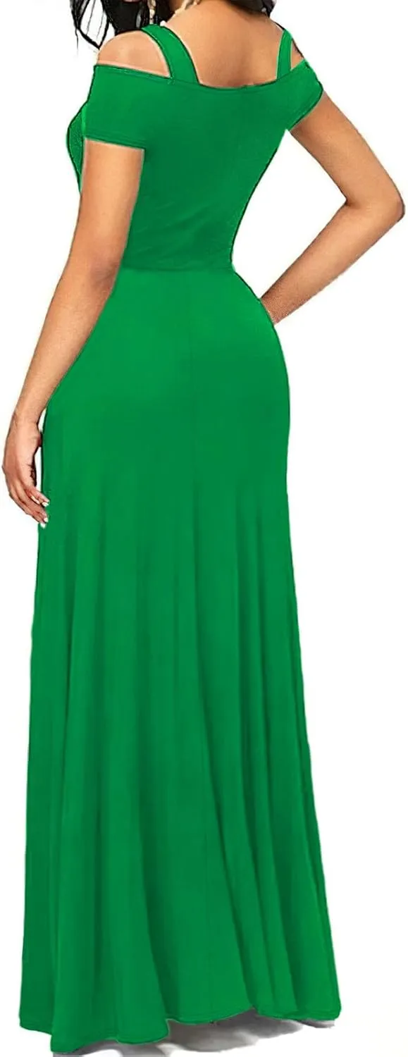 Women Summer V Neck Strap Short Sleeve Shoulder Party Slit Dress Fashion Spring Cocktail Dresses 2025