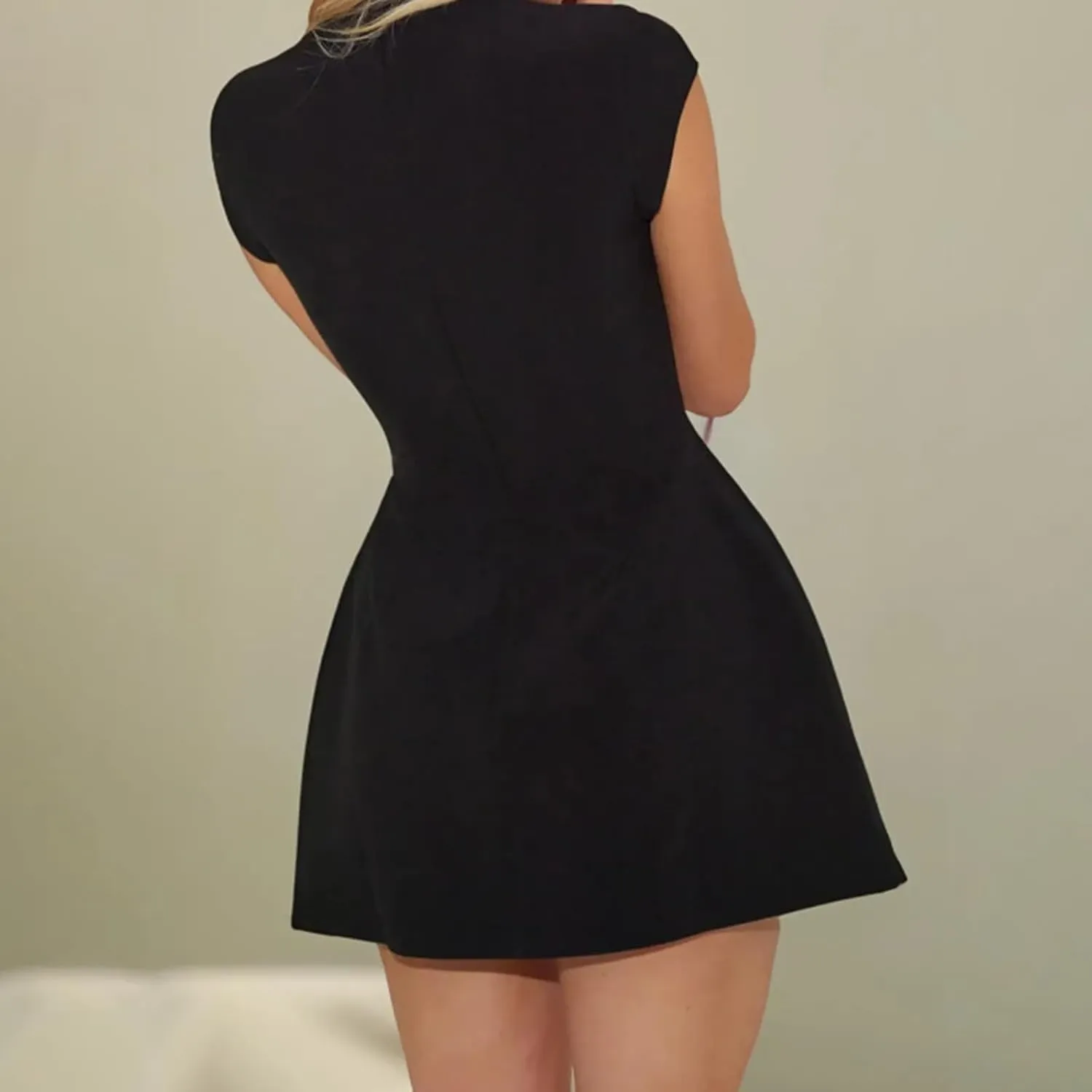 Women Vintage Mock Neck Flare Mini Dress Summer Short Sleeve A-line Swing Dress Cocktail Prom Dress