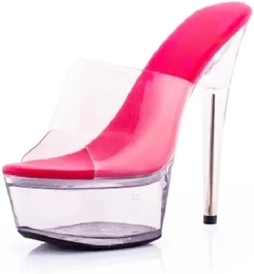 Women's 15cm Crystal Slippers - Transparent Thin Heels Catwalk Model Shoes