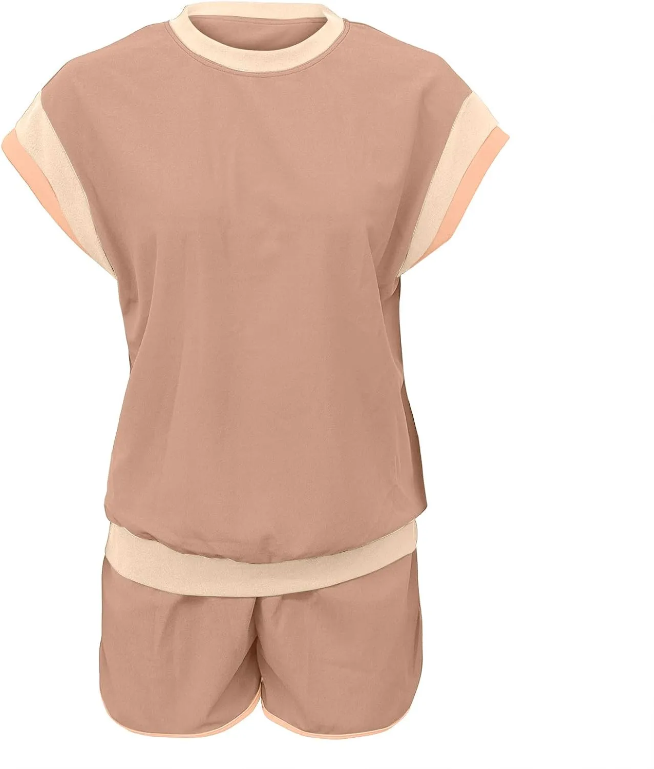 Womens 2 Piece Lounge Sets Cap Sleeve Pullover Top and Matching Shorts Contrast Color Outfit Casual Summer Tracksuits