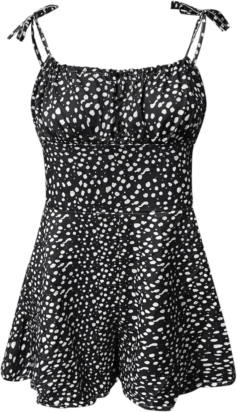 Womens 2025 Summer Floral Mini Dress Boho Flowy Skater Dresses Short Sleeveless Ruffle Spaghetti Strap Dress