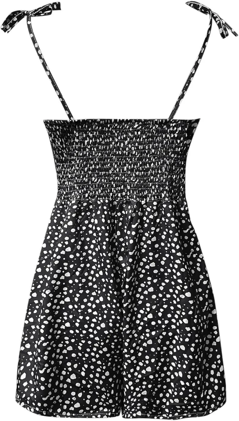 Womens 2025 Summer Floral Mini Dress Boho Flowy Skater Dresses Short Sleeveless Ruffle Spaghetti Strap Dress