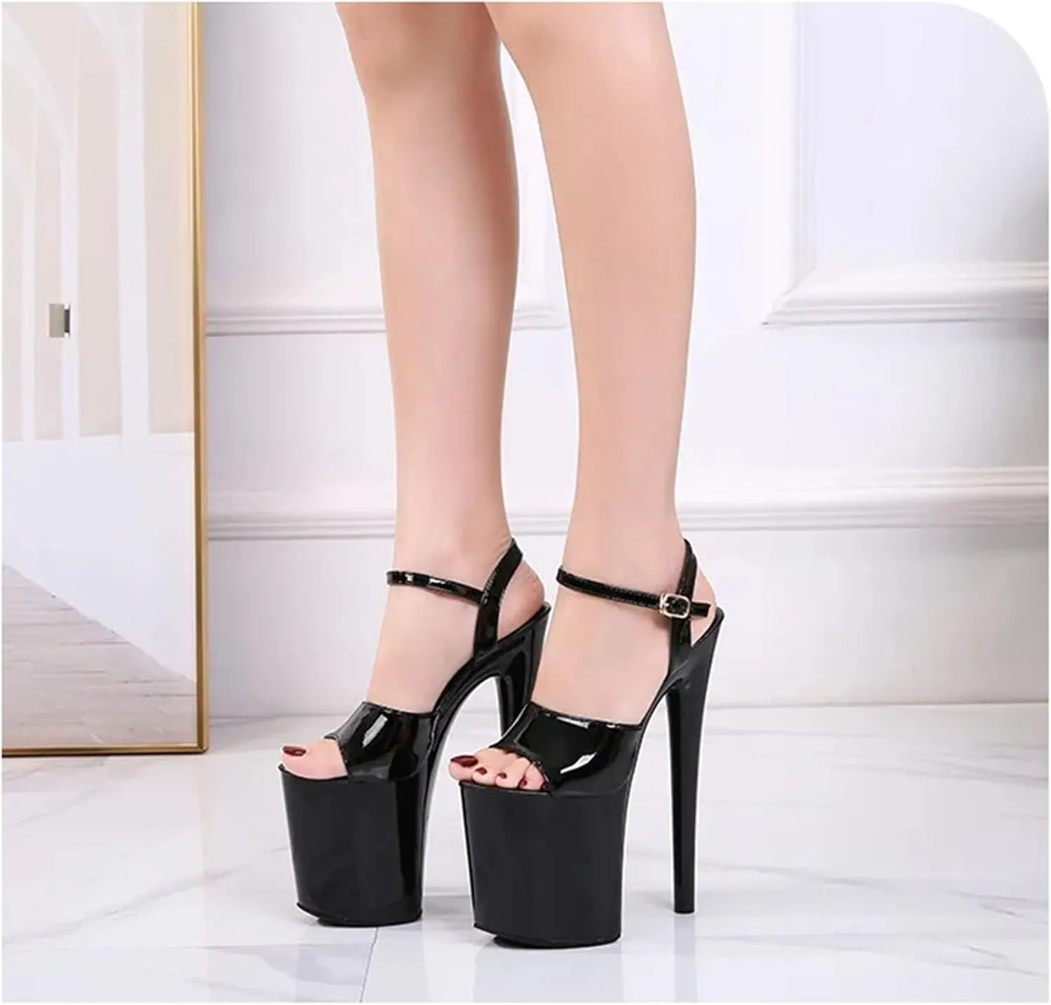 Women's 20cm Beige Sandals - Black Pole Dance Party Wedding Platforms