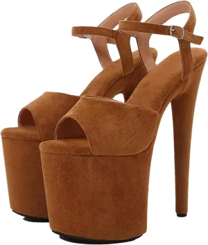 Women's 20cm Ultra Thin Heels - Flock Color Matching Platform Sandals