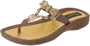 Women's 25542E Expression Beaded Waterproof Molded Sole Beach Thong Sandals Platform, Brown, 7