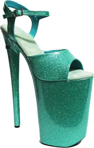 Women's 26cm Crystal PU Sandals - Ultra High Stripper Heels Peep Toe Party Shoes