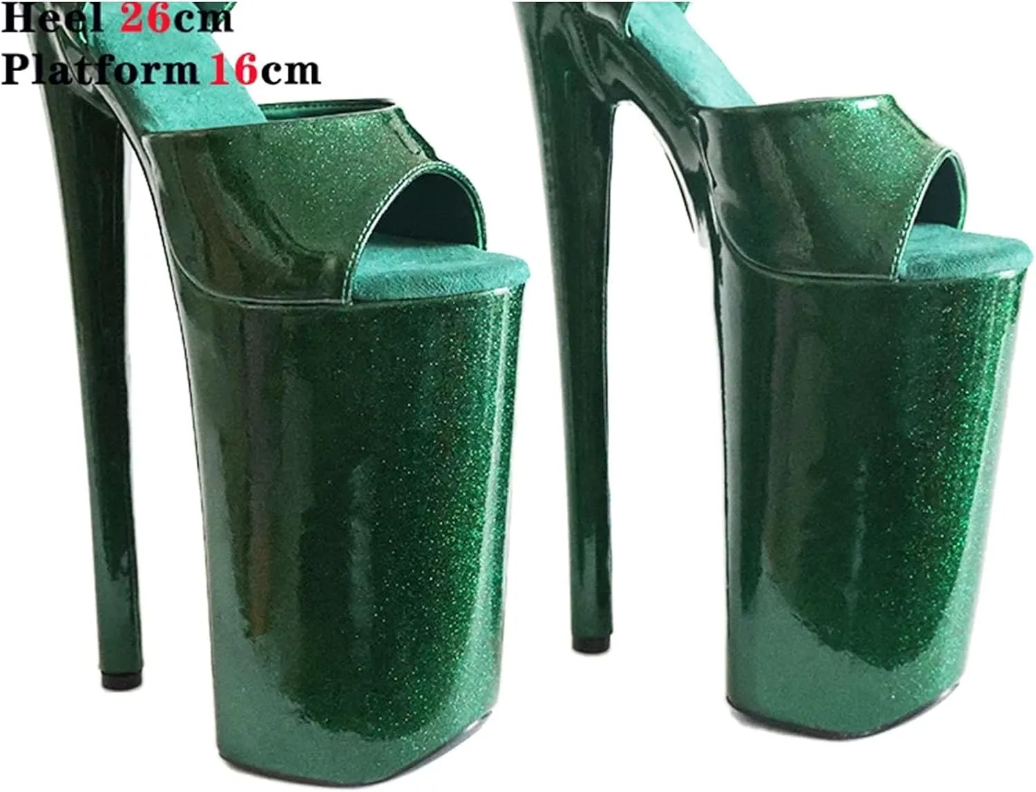 Women's 26cm Crystal PU Sandals - Ultra High Stripper Heels Peep Toe Party Shoes