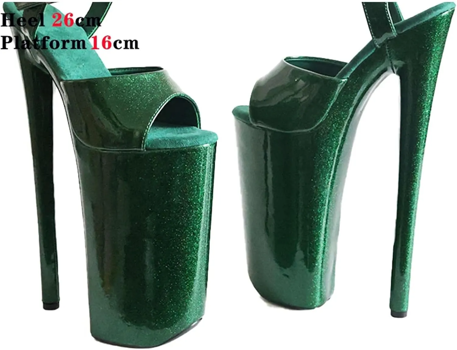 Women's 26cm Crystal PU Sandals - Ultra High Stripper Heels Peep Toe Party Shoes