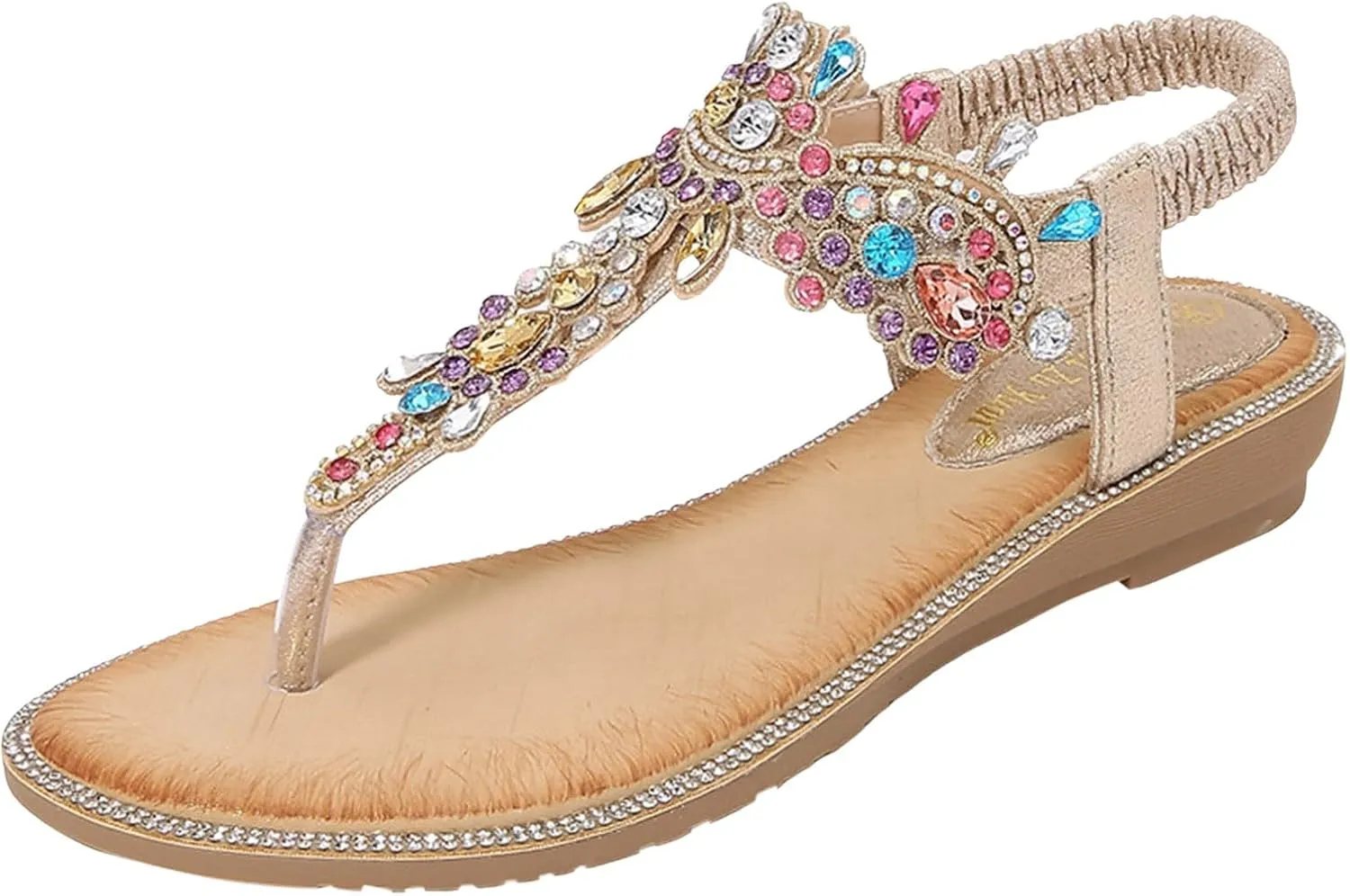 Women's Bohemian Ethnic Sandals Arch Support Rhinestone Dressy Sandals Summer Temperament Sandal for Women