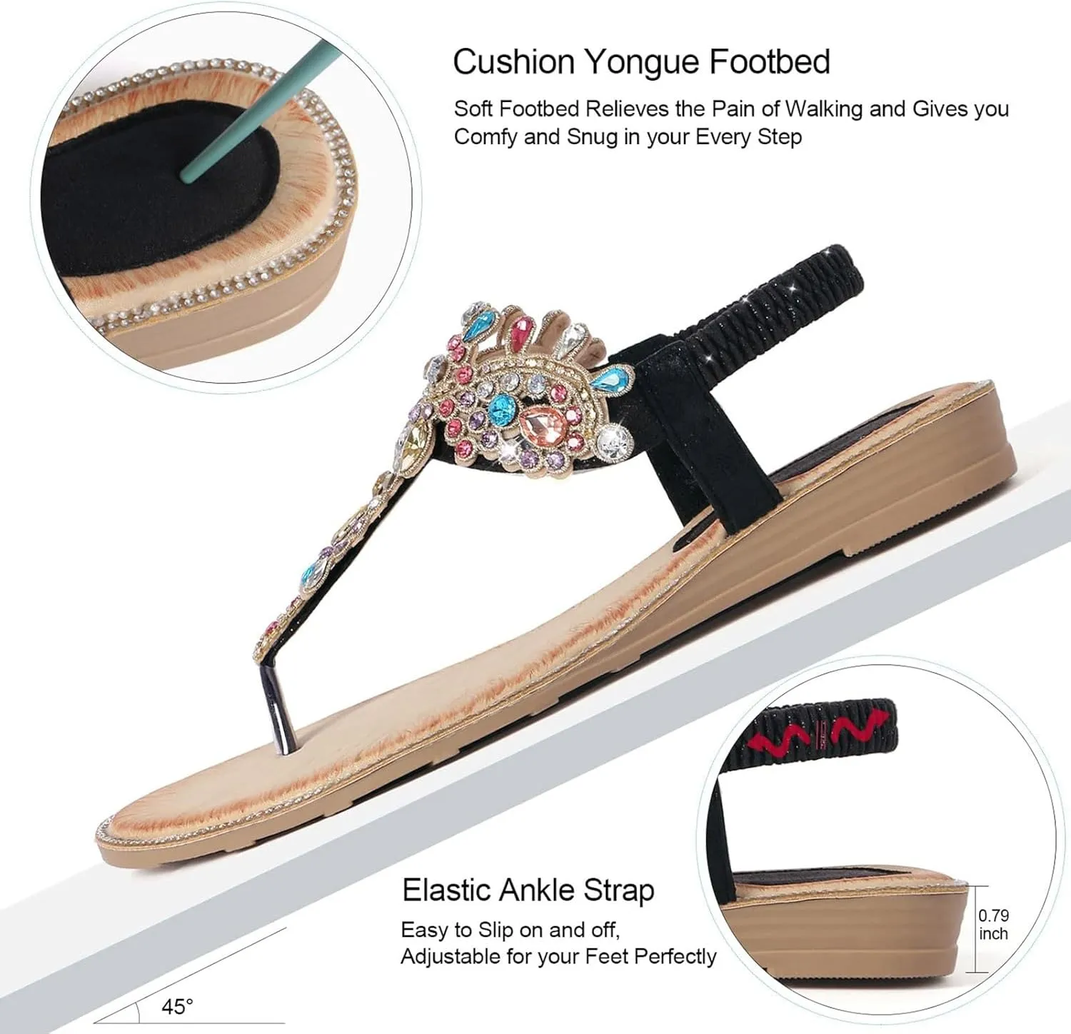 Women's Bohemian Ethnic Sandals Arch Support Rhinestone Dressy Sandals Summer Temperament Sandal for Women