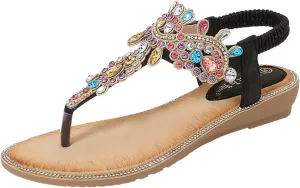 Women's Bohemian Ethnic Sandals Arch Support Rhinestone Dressy Sandals Summer Temperament Sandal for Women