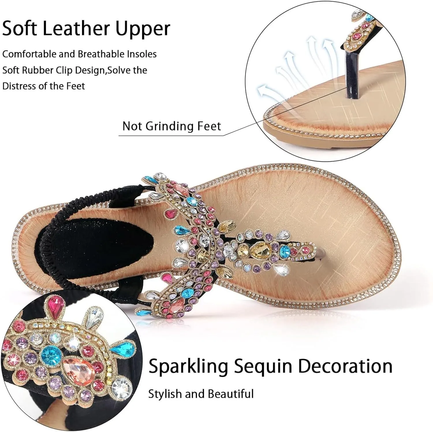 Women's Bohemian Ethnic Sandals Arch Support Rhinestone Dressy Sandals Summer Temperament Sandal for Women