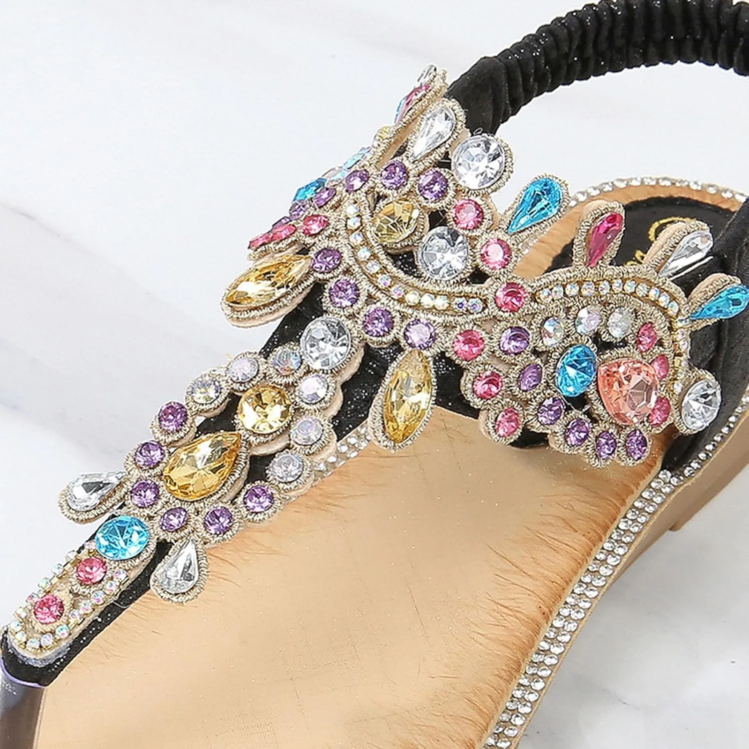 Women's Bohemian Ethnic Sandals Arch Support Rhinestone Dressy Sandals Summer Temperament Sandal for Women