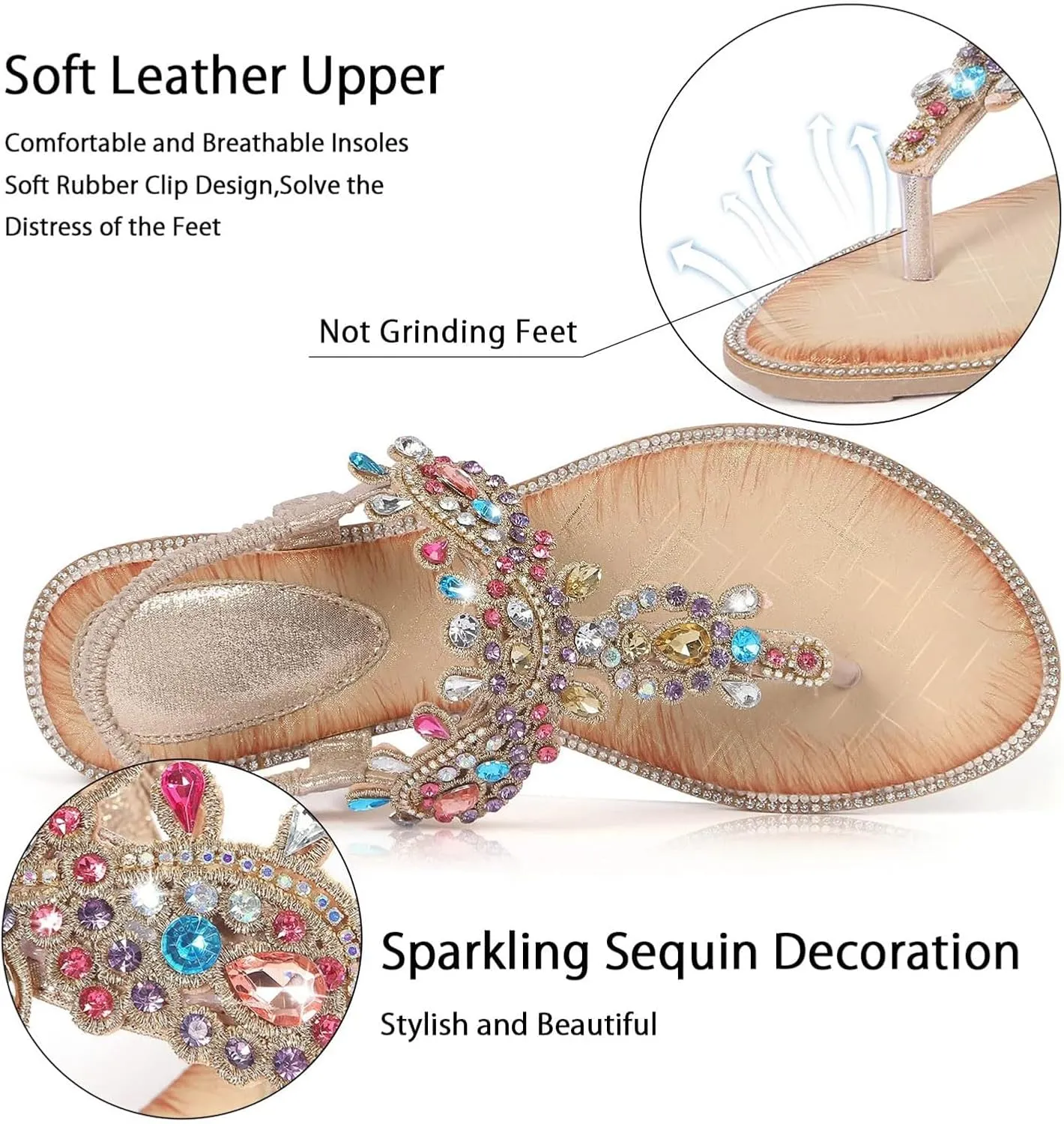 Women's Bohemian Ethnic Sandals Arch Support Rhinestone Dressy Sandals Summer Temperament Sandal for Women
