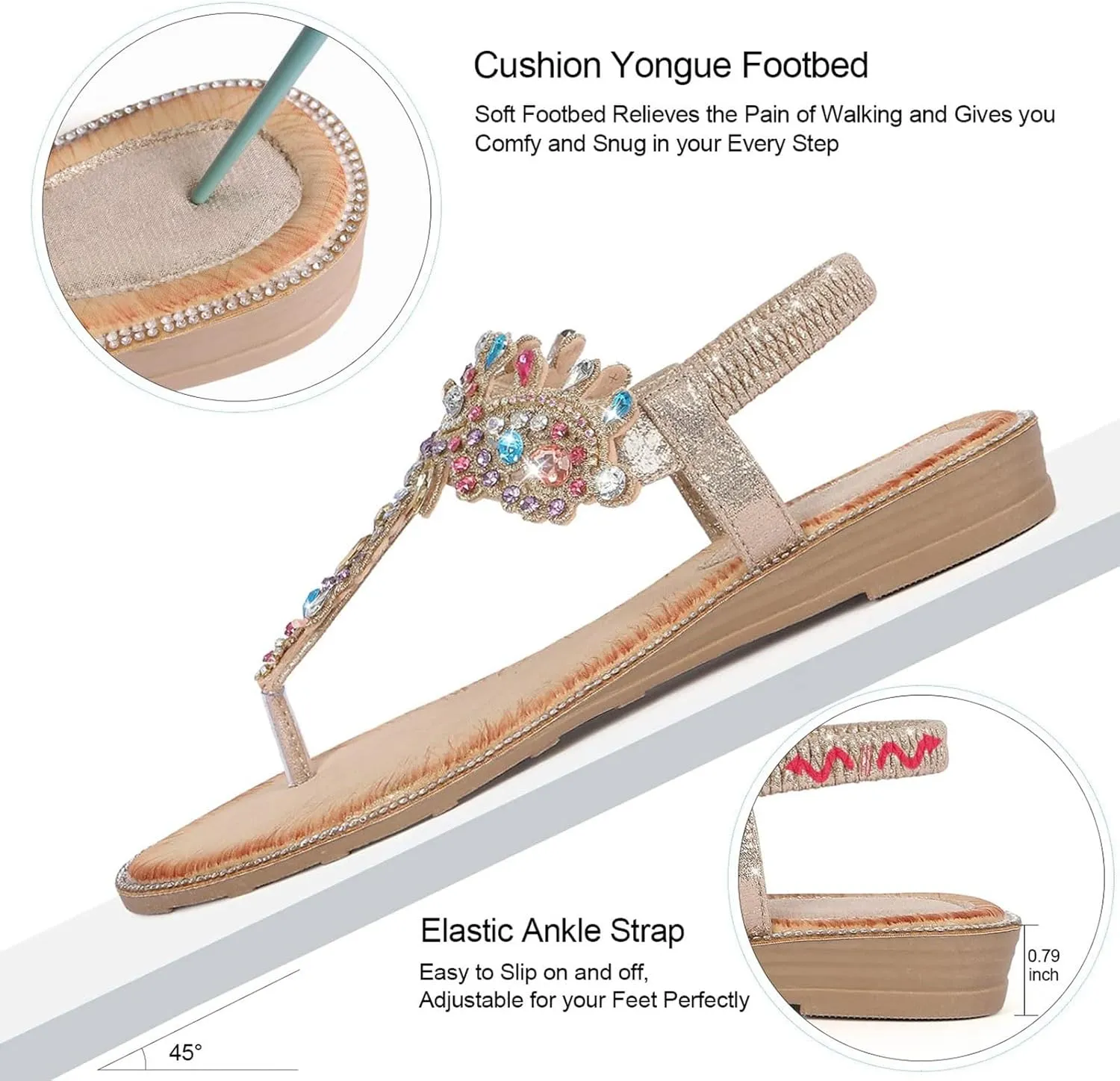 Women's Bohemian Ethnic Sandals Arch Support Rhinestone Dressy Sandals Summer Temperament Sandal for Women