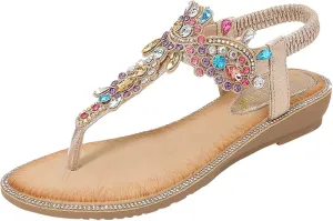 Women's Bohemian Ethnic Sandals Arch Support Rhinestone Dressy Sandals Summer Temperament Sandal for Women