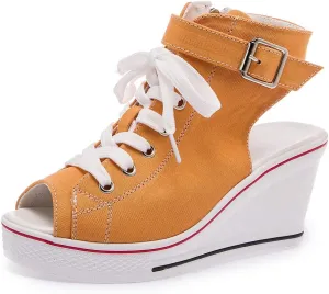 Women's Canvas High-Heeled Shoes Fashion Sneakers Casual Shoes for Walking Platform Wedges Pump Shoes
