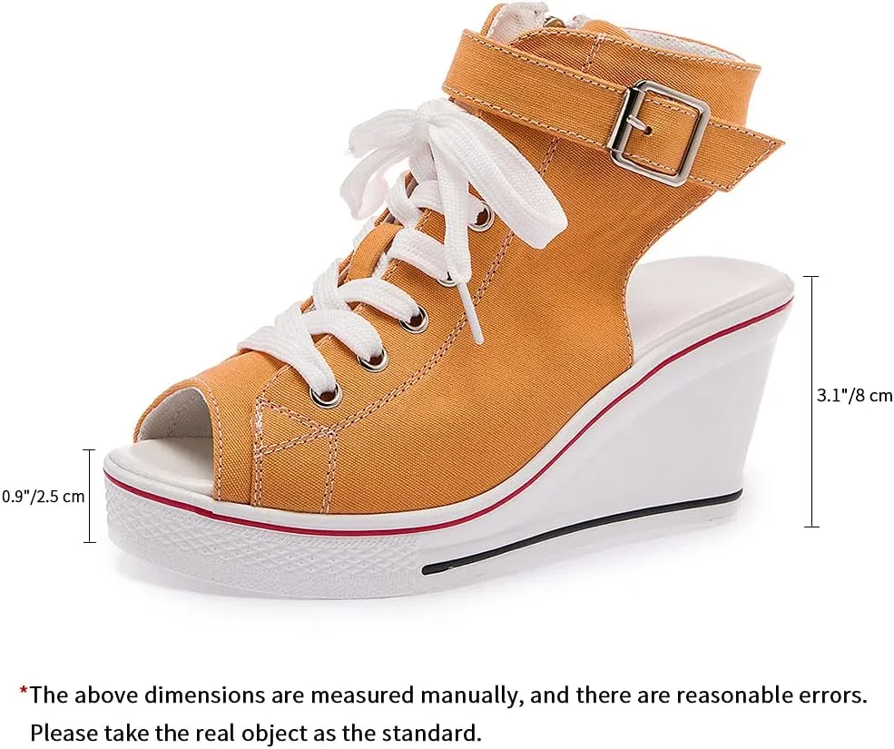 Women's Canvas High-Heeled Shoes Fashion Sneakers Casual Shoes for Walking Platform Wedges Pump Shoes