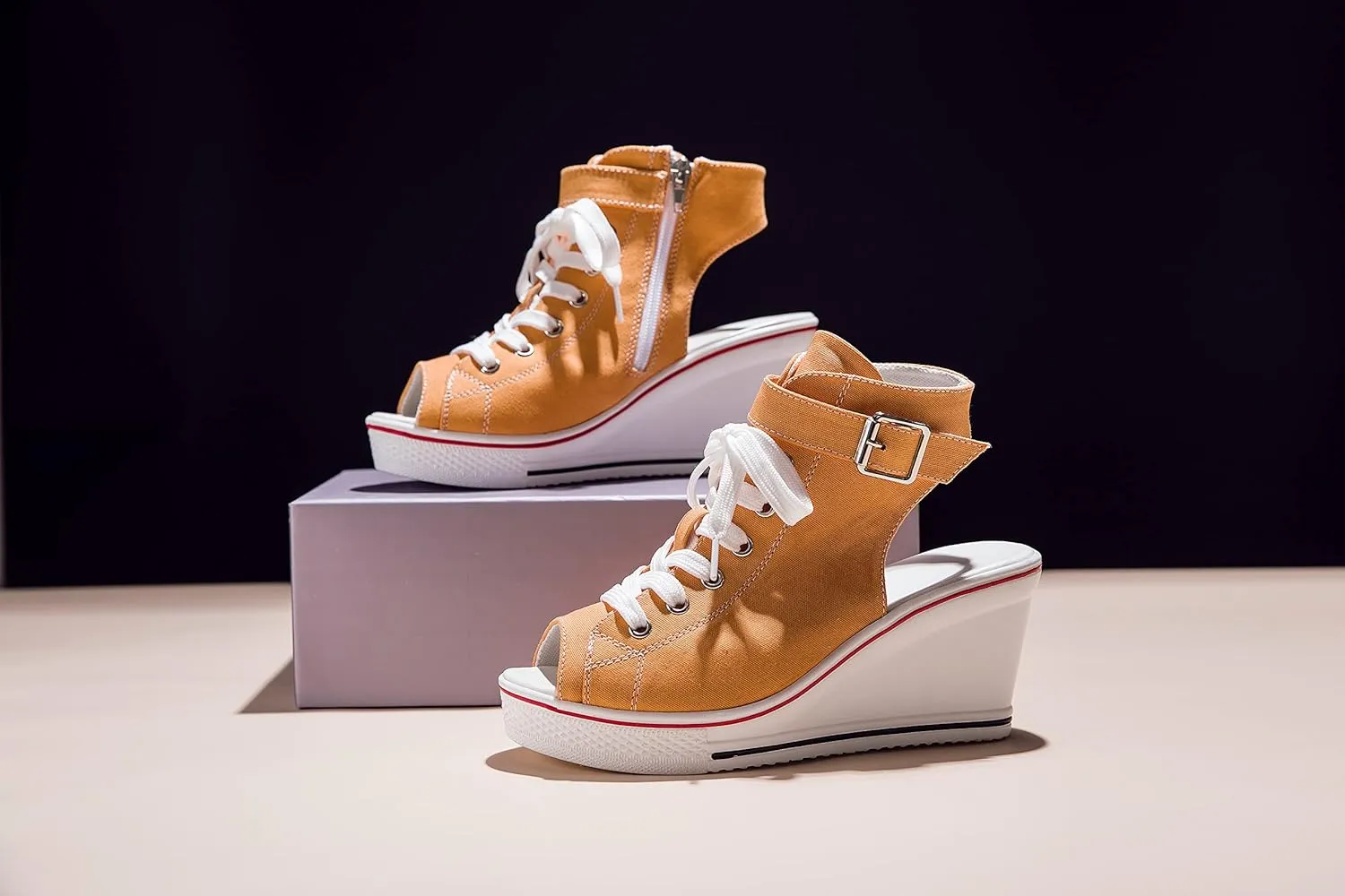 Women's Canvas High-Heeled Shoes Fashion Sneakers Casual Shoes for Walking Platform Wedges Pump Shoes