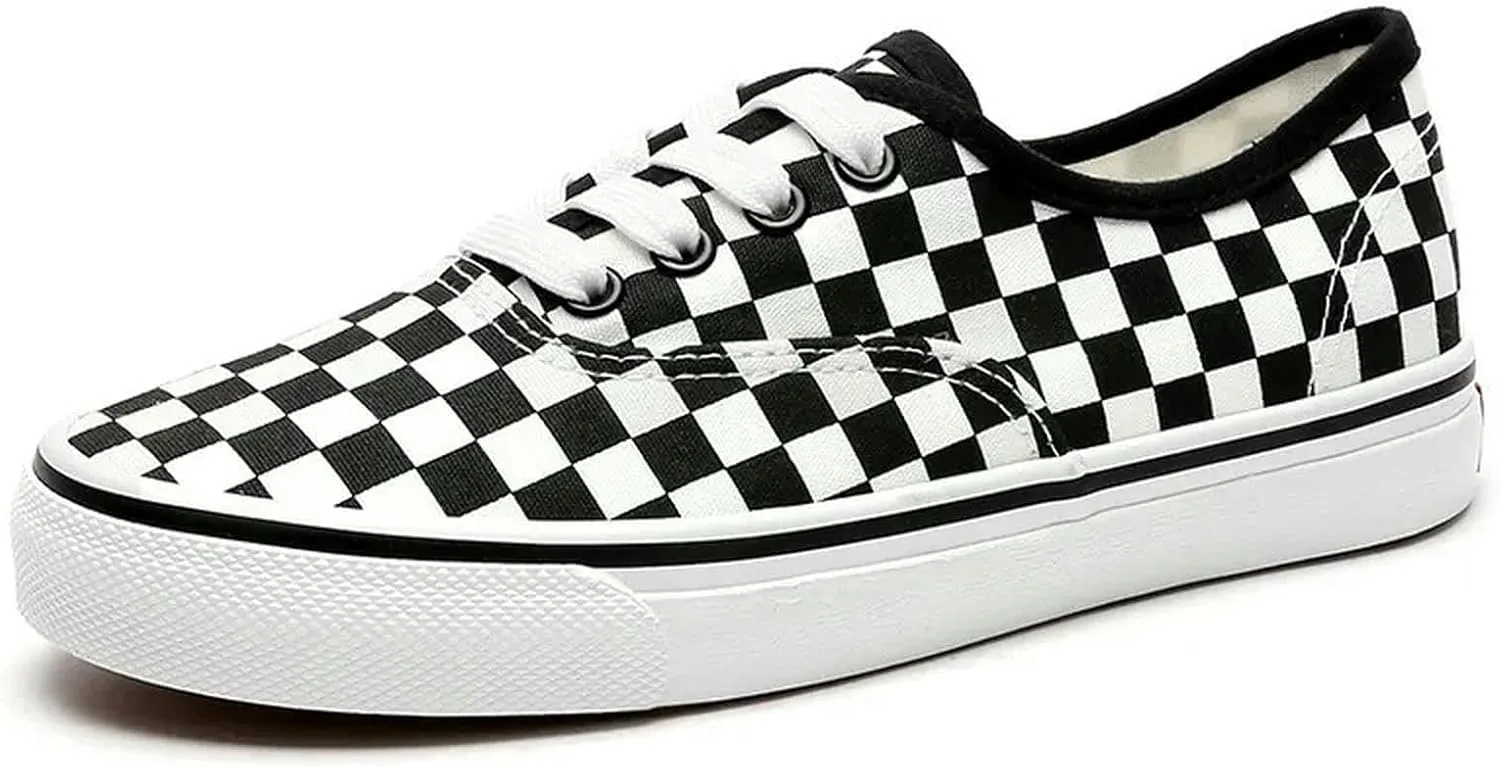 Women's Canvas Shoes Black and White Plaid Canvas Shoes for Men and Women Comfortable Couple Sneakers
