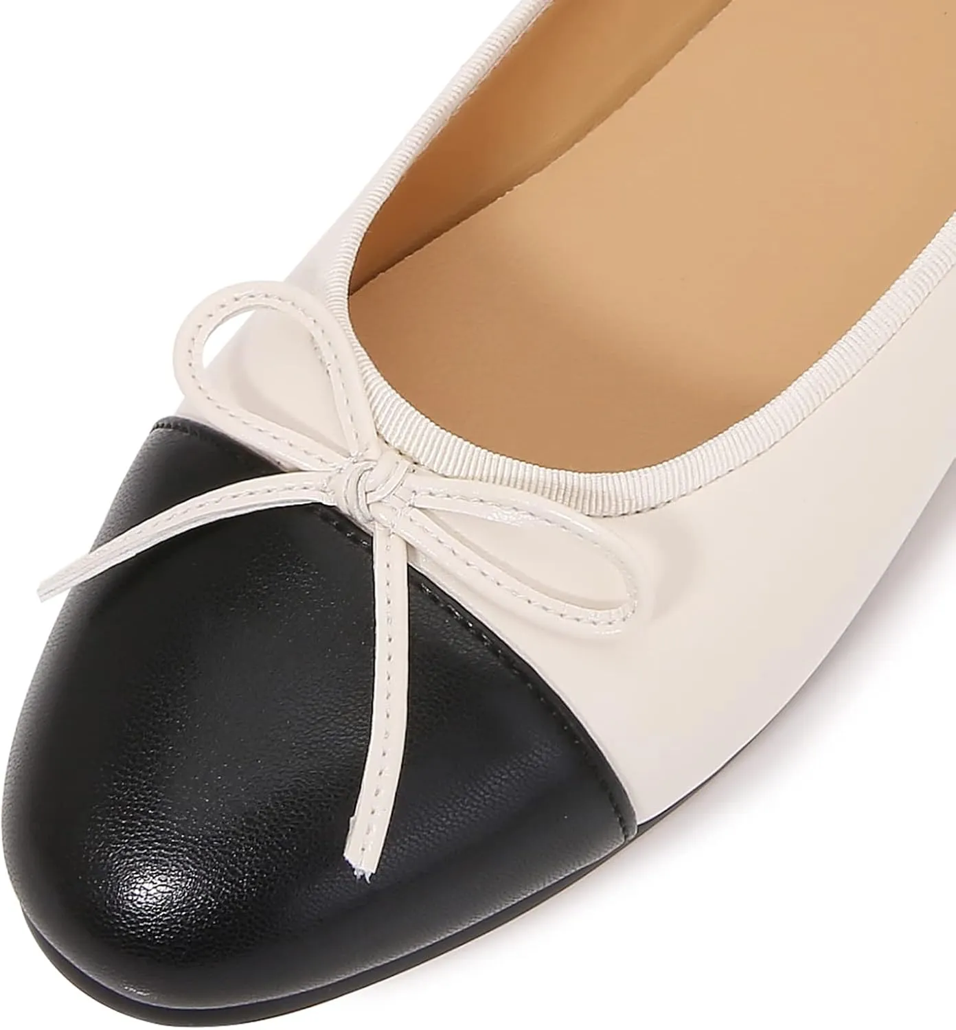 Women's Cap Toe Ballet Flats Two Tone Bow Flats Round Toe Shoes for Women Slip on Casual, Work, Dress Flats Pumps for Women